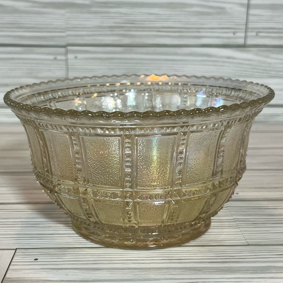 Vintage Lenox Imperial Glass Beaded Block Carnival Glass Bowl #1 Frosted - Picture 2 of 11